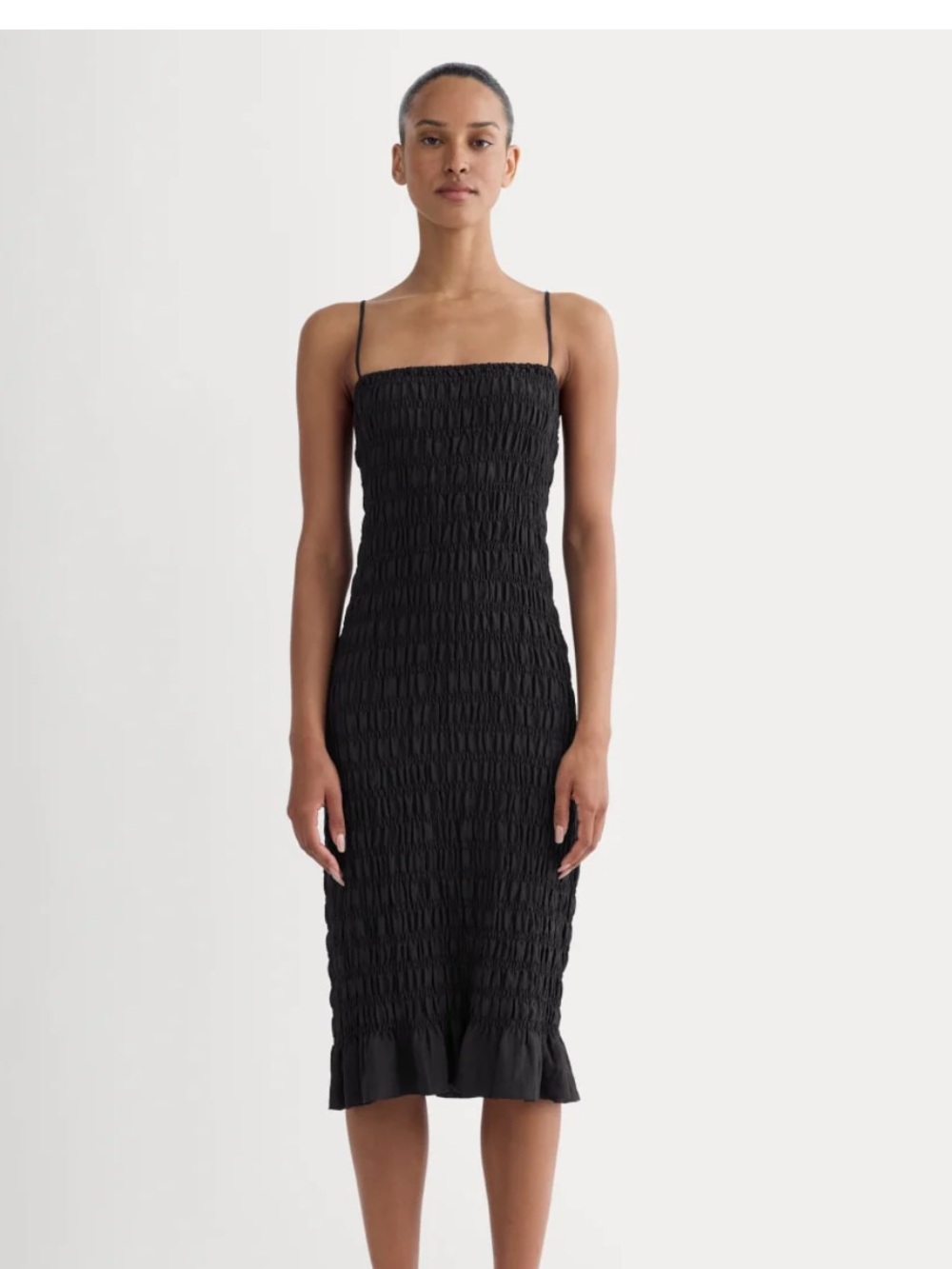 Everlane Black Smocked Midi Dress